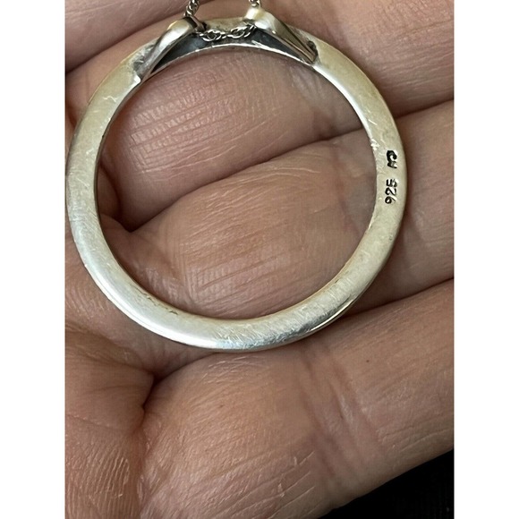 Vintage Delicate Sterling Silver & Marcasite Open Circle Pendant 1 1/4" Wide - Picture 12 of 16